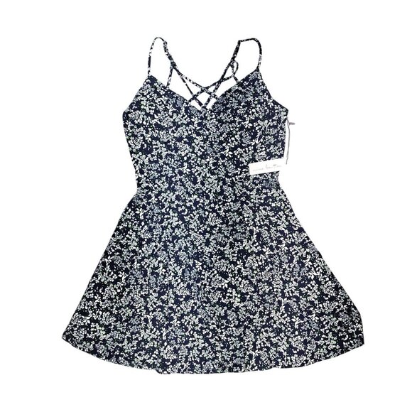 Nine Britton Lizzy Brushed Knit Dress Navy Floral Criss Cross Strap Size Large - Picture 1 of 10